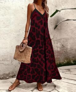 Vestido casual de verano con estampado de leopardo para mujer, vestido sin tirantes con hombros descubiertos