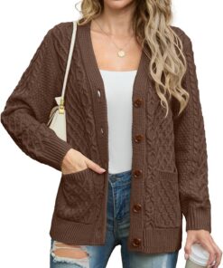 GRECERELLE Womens Cardigans Knit Winter Jumpers Cardigan Long Sleeve Button Down V Neck Oversized Outerwear with Pocket