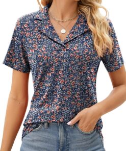Rapbin Blusa tipo polo para mujer, cuello en V, manga corta, elegante, informal, túnica