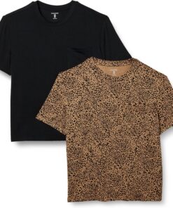 Amazon Essentials Camiseta con Bolsillo de Cuello a la Caja, Manga Corta, Ajuste Informal y de Punto Mujer, Pack de 2