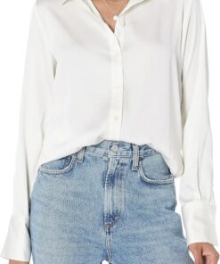 Amazon Essentials Mujer Camisa de Satén con Botones de Corte Estándar (Disponible en Tallas Grandes)