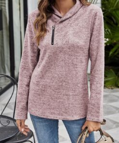Sudadera con cremallera de un cuarto para mujer, manga larga, cuello redondo, a la moda, con bolsillos