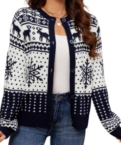 LUBOT Suéteres de Navidad para Mujer, feos, Suaves, mullidos, de Punto, de Manga Larga, para Fiestas de Navidad, Vacaciones, Tallas S-XXL