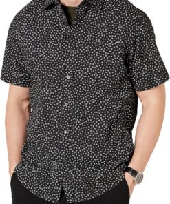Amazon Essentials Camisa de Corte Ceñido con Mangas Cortas, Botones y Estampado Hombre