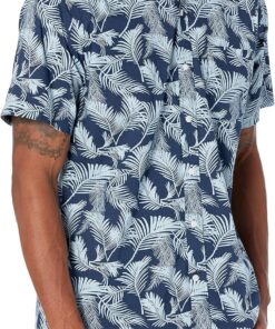 Amazon Essentials Camisa de Corte Ceñido con Mangas Cortas, Botones y Estampado Hombre
