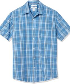 Amazon Essentials Hombre Camisa de Popelín de Manga Corta de Ajuste Normal