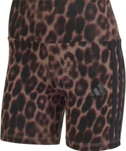 Adidas Seasonal Essentials Leopard Print Biker Shorts with 3-Stripes - Mallas Mujer