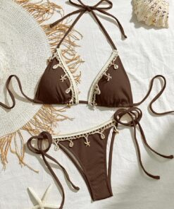 Conjunto de bikini triangular para mujer, traje de baño de dos piezas de corte alto, traje de baño sexy con cordón