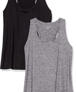 Amazon Essentials Top Deportivo sin Mangas de Secado Rápido, Elástico, Espalda Cruzada y Cuello Redondo Mujer, Paquetes Múltiples