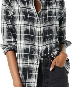 Amazon Essentials Mujer Camisa de Franela a Cuadros Ligera de Manga Larga y Corte Estándar