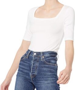 Amazon Essentials Camiseta Entallada con Media Manga y Cuello Cuadrado Mujer