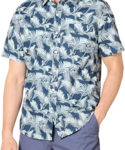 Amazon Essentials Camisa de Corte Ceñido con Mangas Cortas, Botones y Estampado Hombre