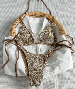Conjunto de bikini triangular para mujer, traje de baño de dos piezas de corte alto, traje de baño sexy con cordón