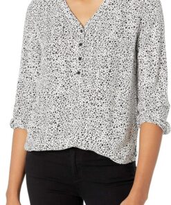 Amazon Essentials Camisa con Botones y Manga 3/4, Blusa de Corte Holgado con Cuello en V Mujer