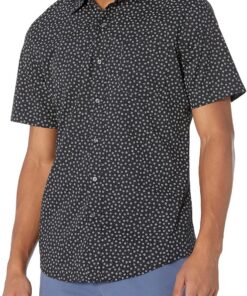 Amazon Essentials Camisa de Corte Ceñido con Mangas Cortas, Botones y Estampado Hombre