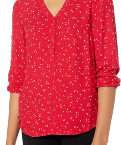 Amazon Essentials Camisa con Botones y Manga 3/4, Blusa de Corte Holgado con Cuello en V Mujer