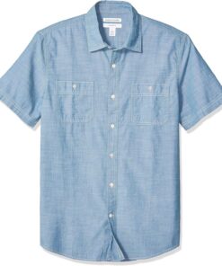 Amazon Essentials Hombre Camisa de Popelín de Manga Corta de Ajuste Normal